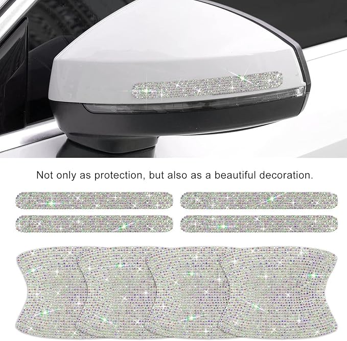 kingsea 8pcs Bling Car Door Handle Protector Stickers,Crystal Rhinestone Glitter Car Door Handles Cup Scratch Protectors Decals Universal (Colorful)