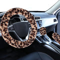 Accmor Fuzzy Car Steering Wheel Cover, Universal Fit Fur Auto Wheel Cover & Handbrake Cover & Gear Shift Cover Set, Leopard Warm Fluffy Vehicle Wheel Protector Car Accessories for Men Women (Brown)