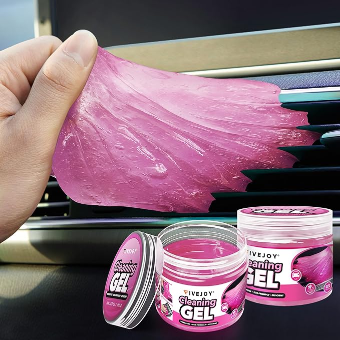 FiveJoy Car Cleaning Gel Universal Cleaning Putty for Car Interior, Reusable Auto Cleaning Slime Car Cleaning Supplies for Car Vent, Keyboard Cleaner Pink 2Pack