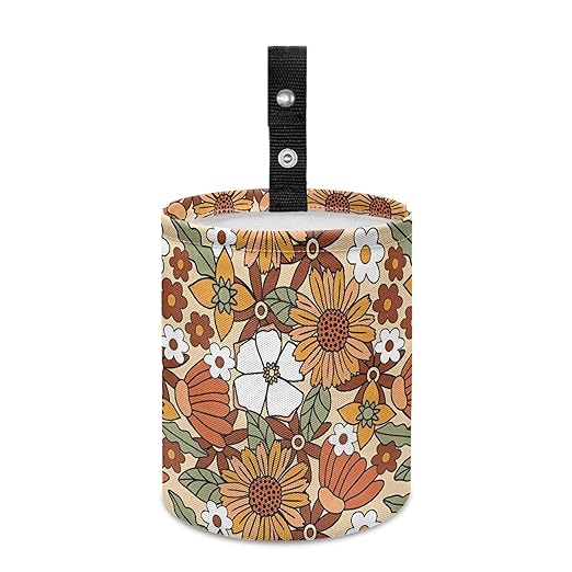 Car Trash Can with Hanging for Back Seat, Car Accessories for Women Men Automotive Garbage Cans Vehicle Trash Can for Truck SUVOrange Hippie Floral