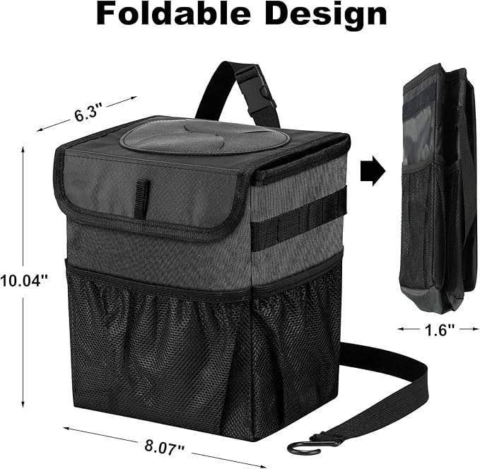 GPUSFAK Car Trash Can Pack of 2 Foldable Garbage Bin Leakproof 2.3 Gallons Car Trash Bag Black