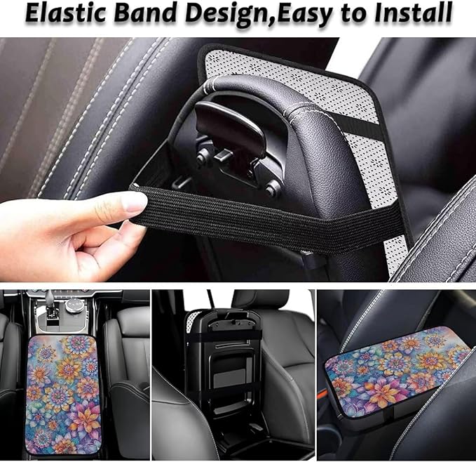 Bulopur Colorful Floral Car Console Covers Arm Rest Cover Car Easy to Install Armrest Console Cover Warmth Armrest Cover Protec 12.01 x 7.28 Inch Universal Armrest Cover Pad