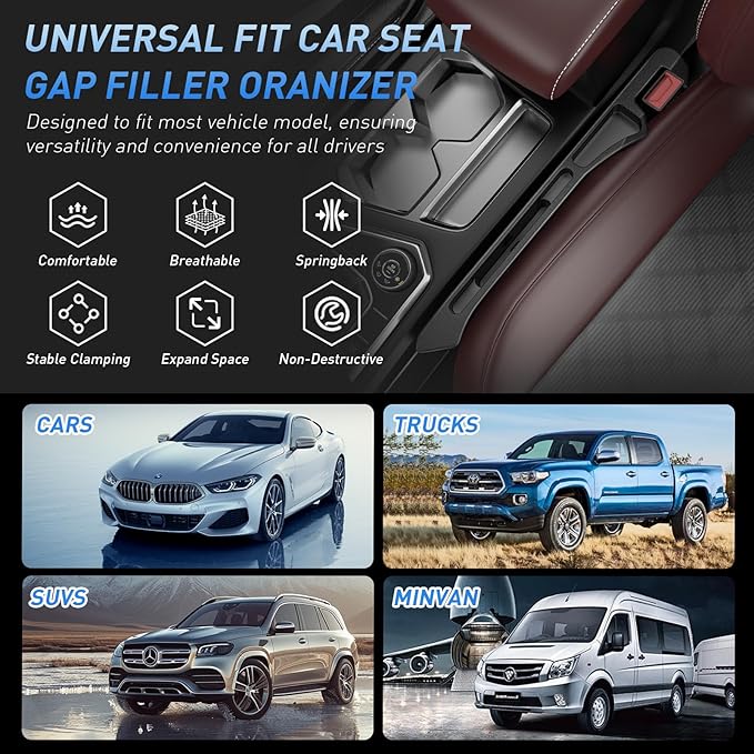 Car Seat Gap Filler 2Pack, Inserts Between Seats Console with Organizer Storage Upgraded Phone Holder Car Side Seat Gap Fillers Cars Front Seats Fill Plug Car Essentials for Vehicle SUV Truck (Black) | Organizer Storage, Cars Front Seats, Fill Plug, Ca...