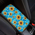Blue Sunflower Thin Car Armrest Pads Auto Armrest Box Cover Comfortable Middle Storage Organizer Pad Universal Style Car Accessories Decor