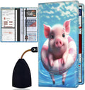 Car Registration Holder, Waterproof PU Leather Vehicle Card Document Glove Box Organizer, Women Interior Auto Accessories Case for Cards, Driver License Car Insurance Holder, Baby Pig Swimming