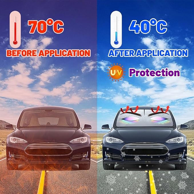 DOPINDU Eyelashes Car Windshield Sun Shade Umbrella with Bendable Handle Funny Eyes Eyelash Sunshade for Car Front Window Block UV Rays Foldable Sun Visor for Most Cars Trucks SUV 57"x30"