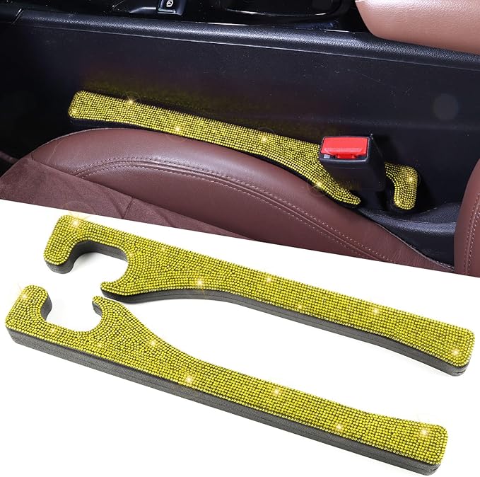 Briwill Bling Car Seat Gap Filler Yellow, 2 Pack Handmade Crystal Rhinestone Diamond Bling Gap Filler for Car SUV Truck Yellow Bling Car Accessories for Women(Yellow)