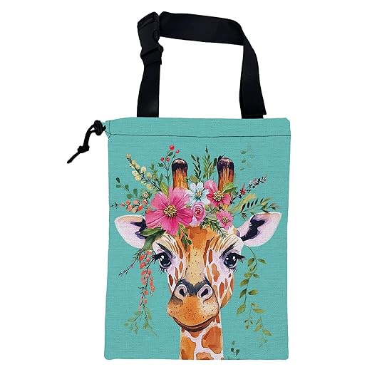 KXWQTRDD Car Trash Bag Watercolor Giraffe and Floral Hanging Drawstring Car Organizer and Storage Bag with Adjustable Buckle Canvas Garbage Bin for Back Seat or Hanging Headrest Car Decor