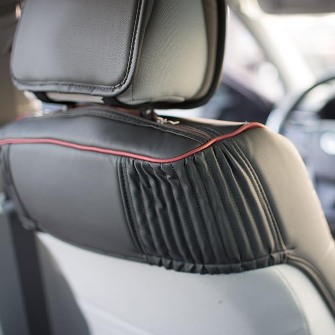 FH Group Front Set Faux Leather Car Seat Cushions - 2 Pack Seat Covers for Cars Trucks, SUV, Waterproof Car Seat Cover, Universal Fit, Black Red Trim