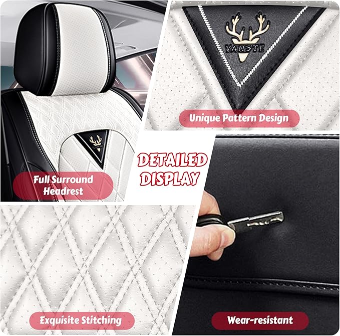 LPDK Fit for Kia Sportage Car Seat Covers Front Set 2pcs with Waterproof Leather,Lumbar Muscle Pain Healing Function,Airbag Compatible Automotive Breathable Seat Protectors(Black White)