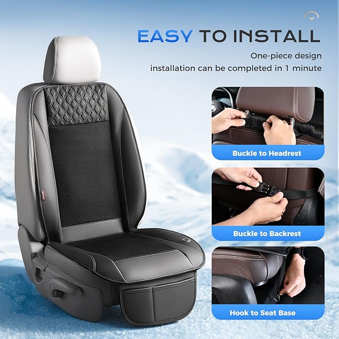 Coverado Cooling Car Seat Cover with High-Velocity Turbo Fan, Powerful Blowing & Suction Pad, 12V-24V Ventilated Cushion, 3-Speed Adjustable Airflow, Universal Fit for Car SUV Truck Van（Black）