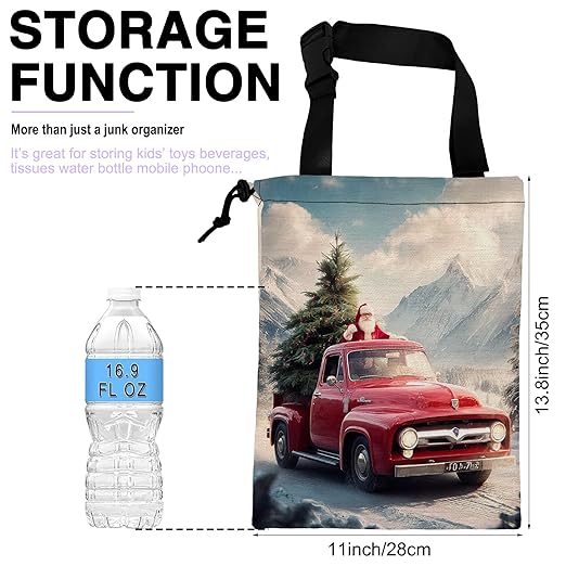 UUCBTAH Car Trash Bag Hanging Santa Claus Red Truck Car Trash Can for Back Seat Waterproof Car Trash Bin with Adjustable Straps and Drawstring for Car Accessories Vehicle Travelling Camping