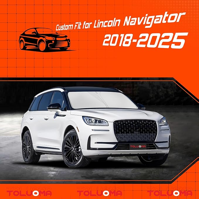 Toluoma Custom Fit Windshield Sun Shade for Lincoln Navigator 2018-2025 - Full Coverage, 210T Reflective Fabric, Double-Layer Design - Blocks 99% UV Rays, Keeps Car Cool, Easy to Install and Store