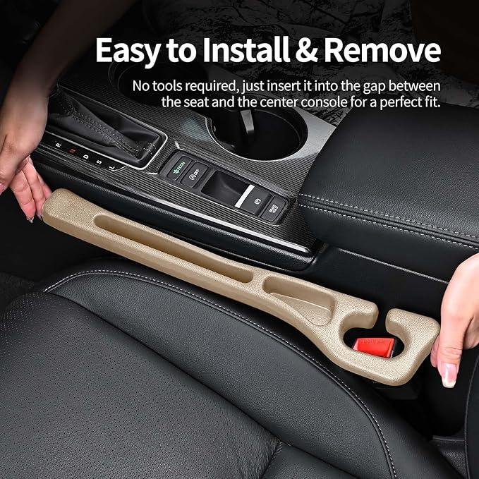 2 Pack Car Seat Gap Filler, Car Seat Gap Plug to Fill The Gap Between Seat and Console, Universal Car Seat Gap Filler Organizer Crevice Blocker Stop Things from Dropping (Beige)