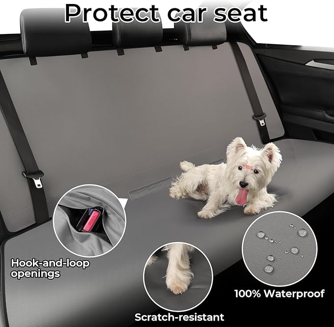 Xokaimeo Waterproof Car Seat Covers Grey with - Washable Rear Bench Car Seat Protectors with Anti Slip Bottom - Durable Auto Seat Cushions Universal Fit for Vehicles Cars SUV Trucks
