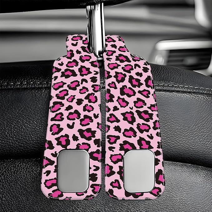 AEWNUNK Car Seat Headrest Hooks for Purses and Bags Abstract Pink Leopard 1 Pack Bag Purse Holder for Car with Double Metal Hooks Car Purse Hanger Hanging Accessories
