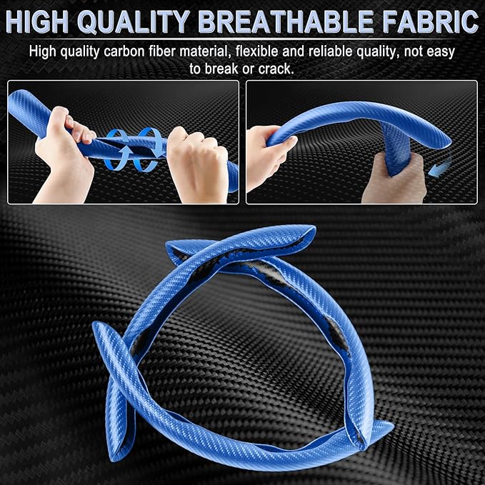 Amiss 3pcs Carbon Fiber Anti-Skid Steering Wheel Cover, Waterproof & Segmented Butterfly Design, Universal 99% Vehicle Wheel Cover Protector, Car Interior Accessories, Blue