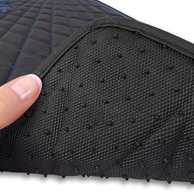 CAR PASS Faux Leather Floor Mats for Cars, Luxury Waterproof All Weather Car Mats Full Set, Anti-Slip Deluxe Automotive Mats Universal Fit for Most SUV,Vans,Sedans,Trucks, 4 Piece Black and Blue