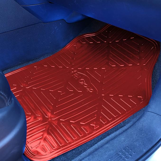 FH Group Automotive Floor Mats - Heavy-Duty Red Metallic Rubber Floor Mats for Cars, Universal Fit Full Set, Climaproof Floor Mats, Trimmable Floor Mats for Most Sedan, SUV, Truck Floor Mats
