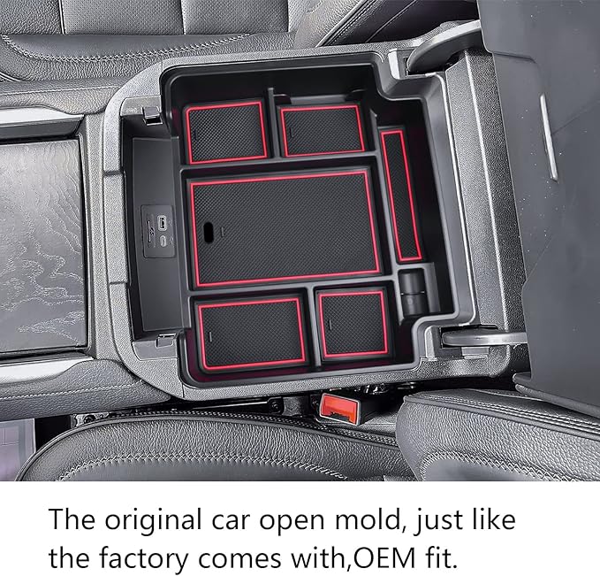 EDBETOS Center Console Organizer Tray for 2021-2025 Chevy Tahoe/Suburban and 21-2024 GMC Yukon Accessories, Fit Standard Console with Charging Socket Only, NOT for Power Sliding Console, Red