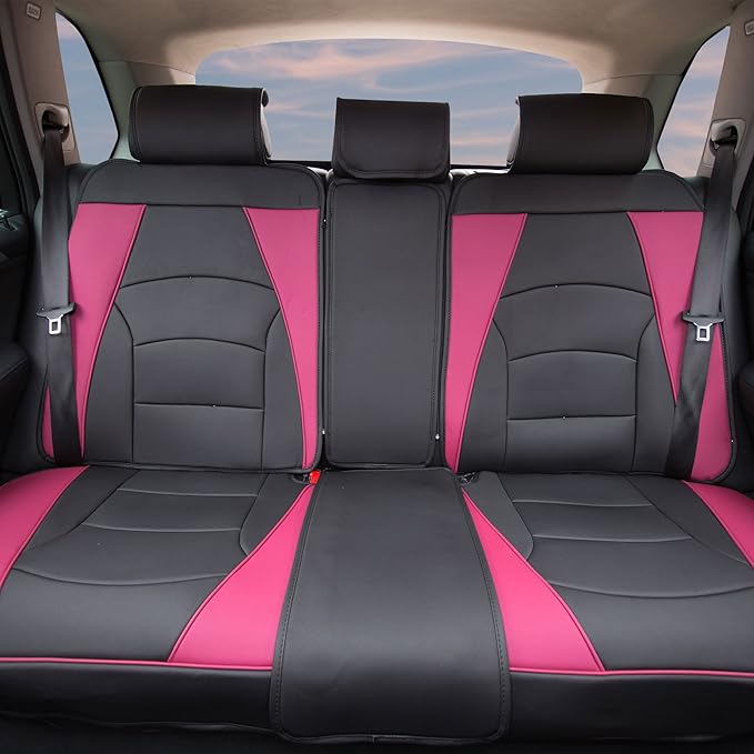 FH Group Ultra Comfort Highest Grade Faux Leather Full Set Cushion Pads Car Seat Covers for Front and Rear– Universal Fit for Cars Trucks & SUVs Pink/Black