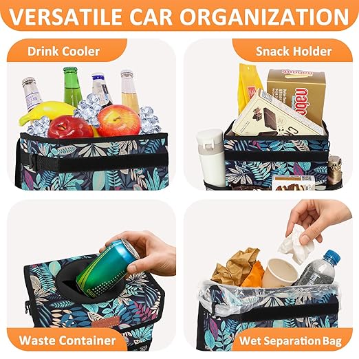 Vankor Car Trash Can for Car Cute, Bag Bin Hanging Waterproof Automotive Garbage Cans Leak Proof Vehicle Trash Can Colorful Leaves