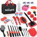 Nilight 37PCS Car Detailing Kit Auto Cleaning Tools Wash Set with Storage Carry Bag Home Use for Interior Exterior Deep Clean Car Care Windshield Dashboard Seat Air Vents Wheels Tires, Red