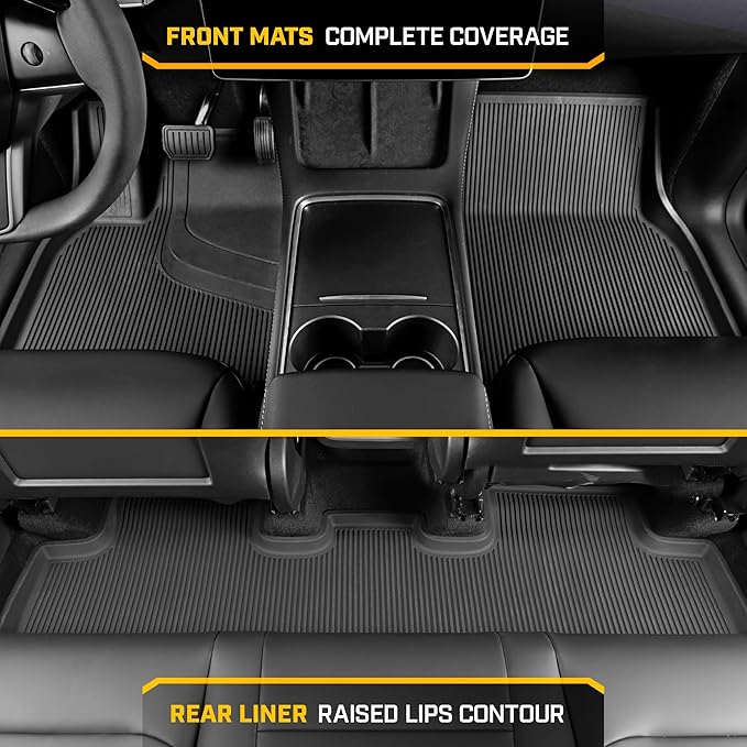 Cat® JustFit™ 3D Floor Mats for Tesla Model Y 2020–2024 Custom Fit All Weather Floor Liners, Heavy Duty Rubber Mats for Tesla Model Y – Premium Tesla Accessories for Full Interior Protection