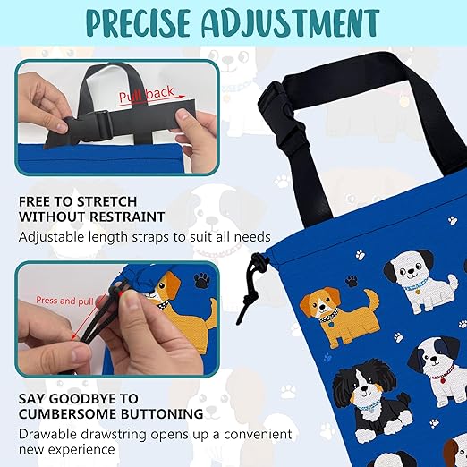 KXWQTRDD Car Garbage Bag Cartoon Dogs and Paw Prints Drawstring Car Trash Bag Hanging for Back Seat with Adjustable Buckle Canvas Vehicle Trash Can Easy-to-Install