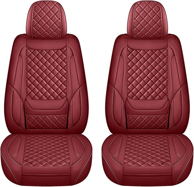 hoozoom Front Seat Covers for Cars Breathable Leather Seat Covers Waterproof Seat Protectors Universal Fit for Most Automotive Cars SUV Trucks Van (Red, Front Pair)