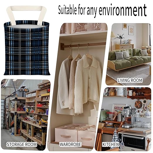 ADQWIOVL Car Garbage Can, Seat Back Hanging Cute Car Trash Can Bag, Car Organizer and Storage Bag for Travelling, Outdoor Luxury Blue Black Plaid