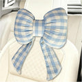 Sun Walker Bow Car Headrest Pillow, Breathable Bow-Shaped Vehicle Neck Pillow with Adjustable Strap, Ergonomic Neck Support Cushion Driving Seat Decoration for Women Girls (Blue & White)