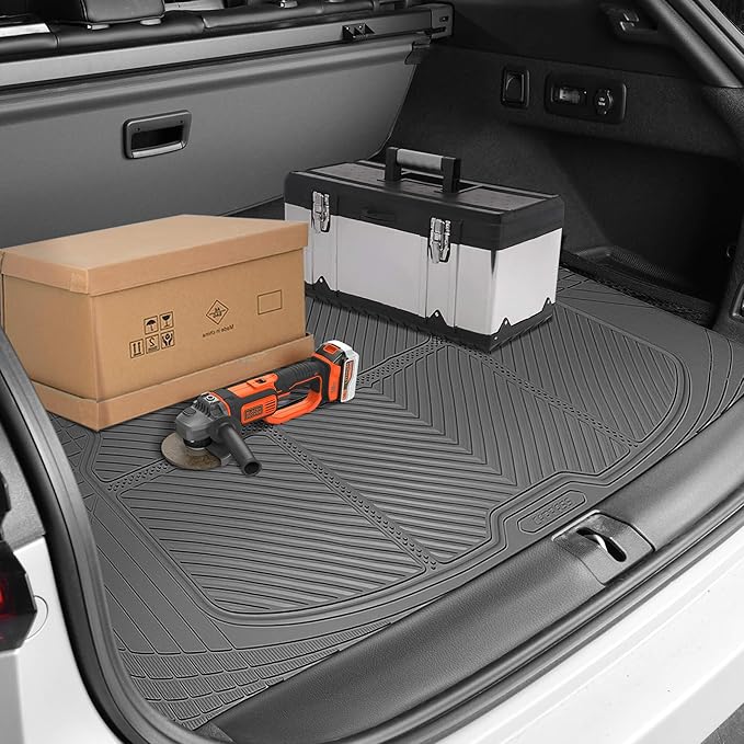 CAR PASS Gray Rubber Car Floor Mats & Cargo Liners, All Weather Car Mats & Trunk Mats,Waterproof Automotive Floor Mats Trim to Fit for Most Cars Sedans SUVs Vans, Durable Heavy Duty Anti-Slip, Gray