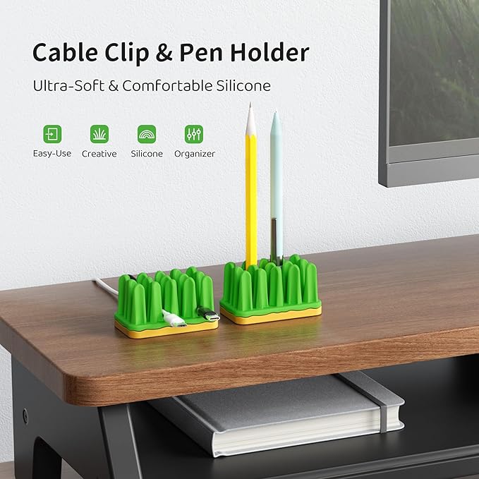 ELETIUO 2 Pack Turf Cable Organizer – Silicone Grass Wire Holder with Adhesive Base, Desk Cable Management for Charger, Mouse, Keyboard Cords, Stress Relief Fidget Toy, Home/Office/Car Use (Green)