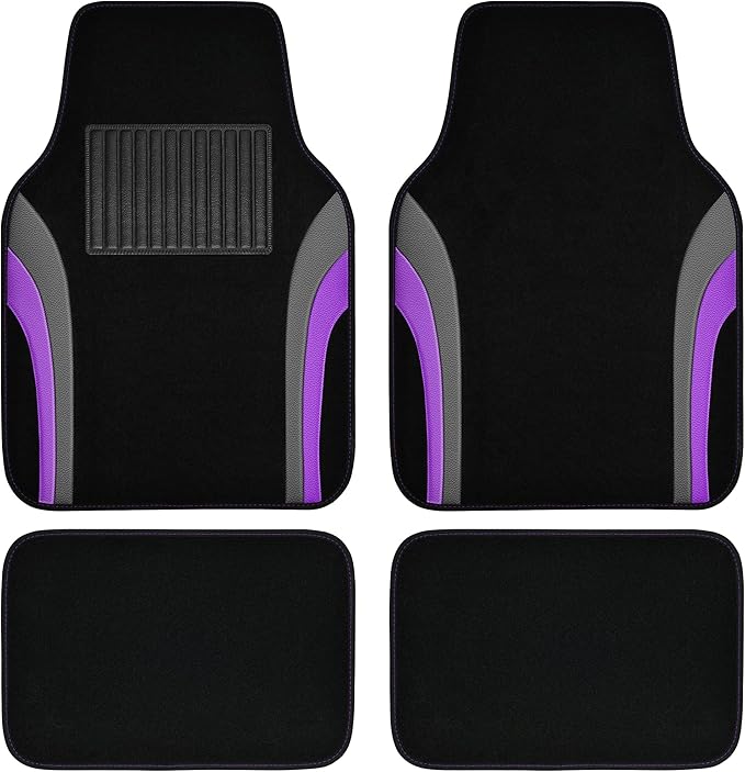 CAR PASS Leather Sporty Car Floor Mats Carpet,Universal Waterproof Automotive Floor Mat Fit for Sedans, Cars, Mid Trucks, Vans, SUV, Set of 4 (Black and Purple)