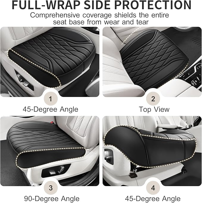 EQUIDEVDY 2 Pack Leather Bottom Car Seat Covers,Front Seat Covers for Cars,Driver Car Seat Cover,Luxury Faux Leather Seat Protectors,Full Wrap,Waterproof,for Most Vehicles,Sedan,SUV,Truck (Black)