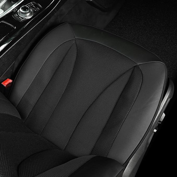 GIANT PANDA 2 Front Leather Car Seat Cover for Hyundai,3D Air Cool Mesh Thick Seat Covers Custom Fit Hyundai Sonata Elantra Santa Fe Tucson Accent Kona Palisade Genesis Venue Ioniq (Black)
