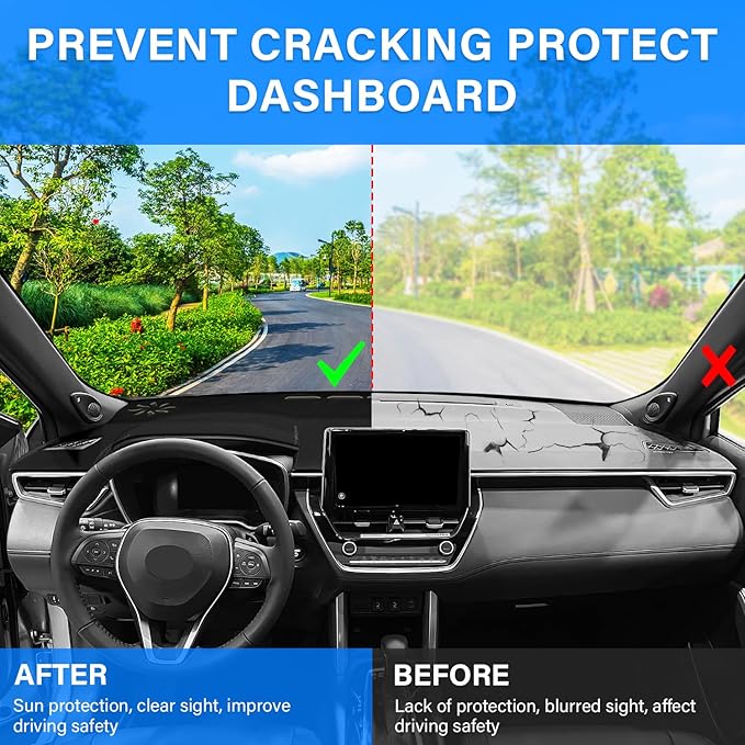 Dash Cover for Toyota Corolla Cross Accessories 2022-2025 2026 Dashboard Cover Mat Sunshade No Glare UV Rays Protector Nonslip Interior Pad （Black Trim）