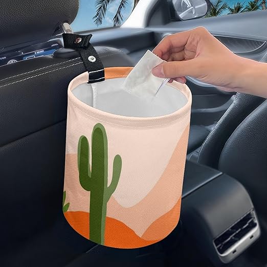 Car Trash Can with Hanging for Back Seat, Car Accessories for Women Men Automotive Garbage Cans Vehicle Trash Can for Truck SUVCactus