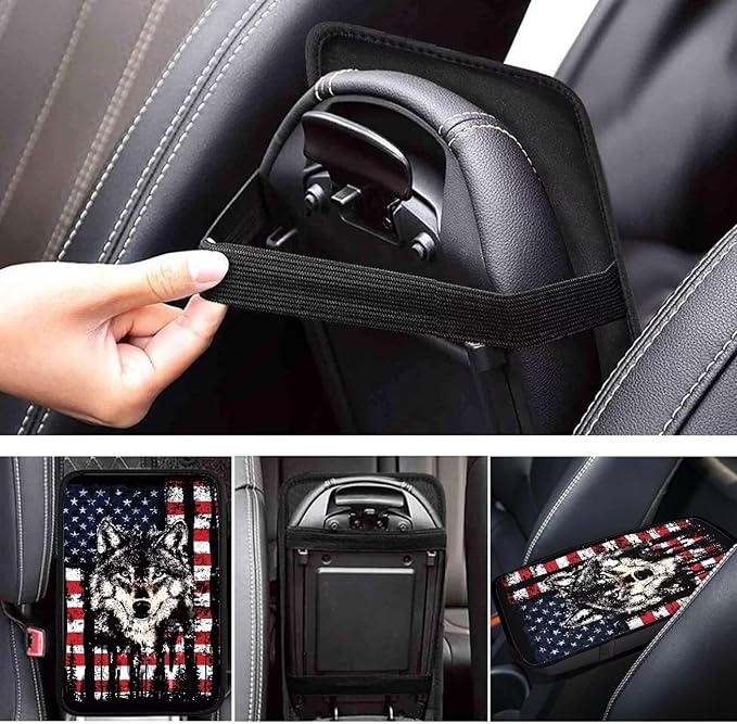 Wolf Car Center Console Cushion Pad Armrest Cover Protec Arm Rest Cover Car Protect from Pet Claws 12.3 x 7.5 Inch Universal Fit for Vehicles,Cars,Suvs,Vans,Sedans