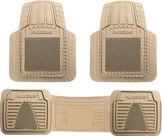 PantsSaver Universal Car Mats - All-Weather, Heavy Duty, Waterproof & Anti-Slip Rubber Floor Liners Accessories Trimmable for Honda, Toyota, Ford, Nissan, Hyundai, Jeep, & More, 3 Piece Set Tan