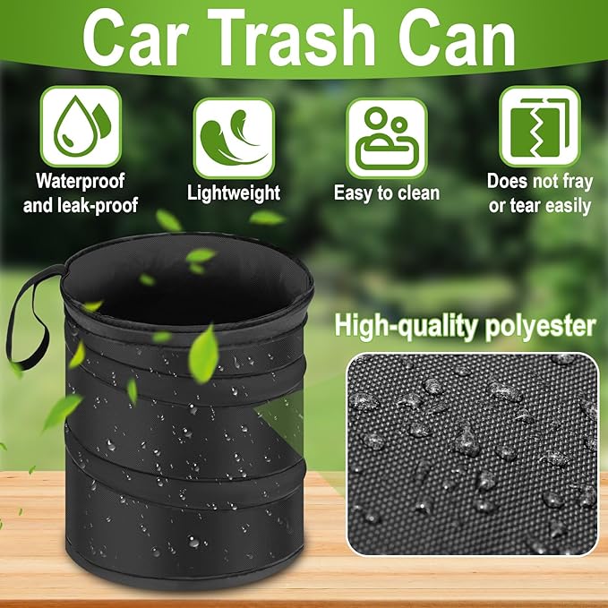2 PCS Car Trash Can, Collapsible Pop-up Car Garbages Can, Portable Garbage Bin with Elastic Band, Waterproof Small Garbage Can for Back Seat Front Seat, for Outdoor Traveling & Home Use