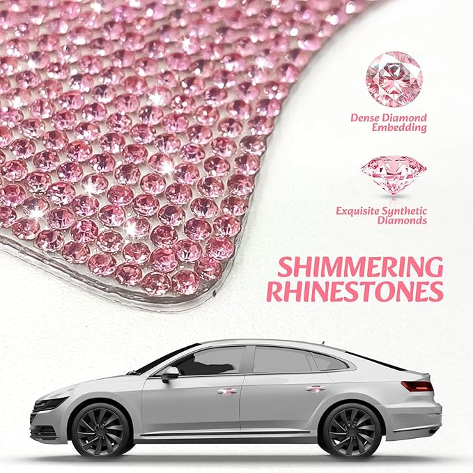 10PCS Bling Car Door Handle Protectors, 4 Door Bowl Stickers + 6 Handle Strips, Crystal Rhinestone Anti-Scratch Car Accessories, Sparkling Auto Decor Decals, Universal for SUV Sedan Truck (Pink)
