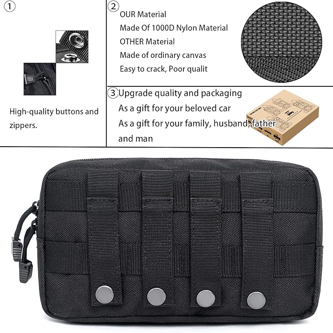 MEAUTELE 6 Pack Tactical Molle Automotive Seat Back Organizer Tactical Vehicle Panel Organizer with 5 Detachable Molle Pouch for Car Truck Ford Jeep Vehicle,US Flag Patch For Man (5 Pouches)