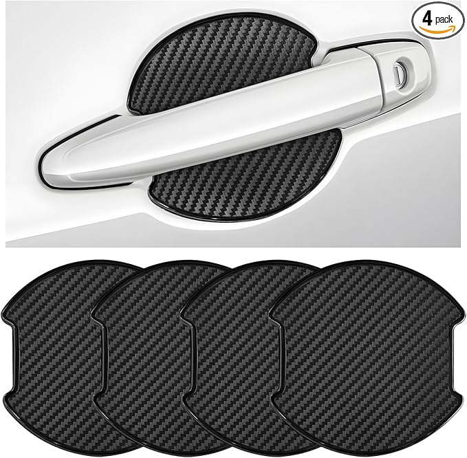 4 PCS Car Door Handle Bowl Stickers, Anti-Scratch Carbon Fiber Auto Handle Cup Protector Paint Guard, Waterproof Door Bowl Sticker Non-Marking Protective Film for Car SUV Truck (Large)