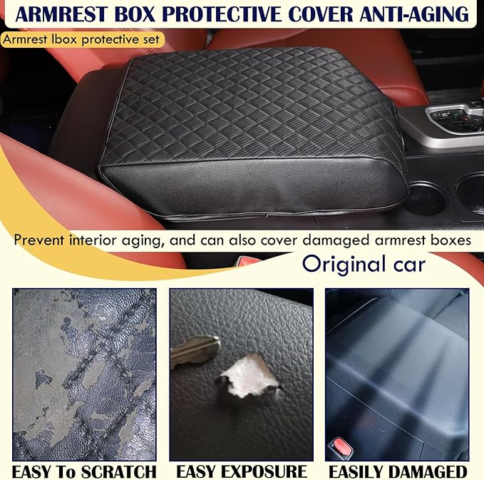 Armrest Box Cover, Center Console Armrest Cover Kit Compatible with Toyota Tundra 2007-2013 & Toyota Sequoia 2008-2015, Console Armrest Cushion Automotive Customized Console Armrest Cushion (leather)