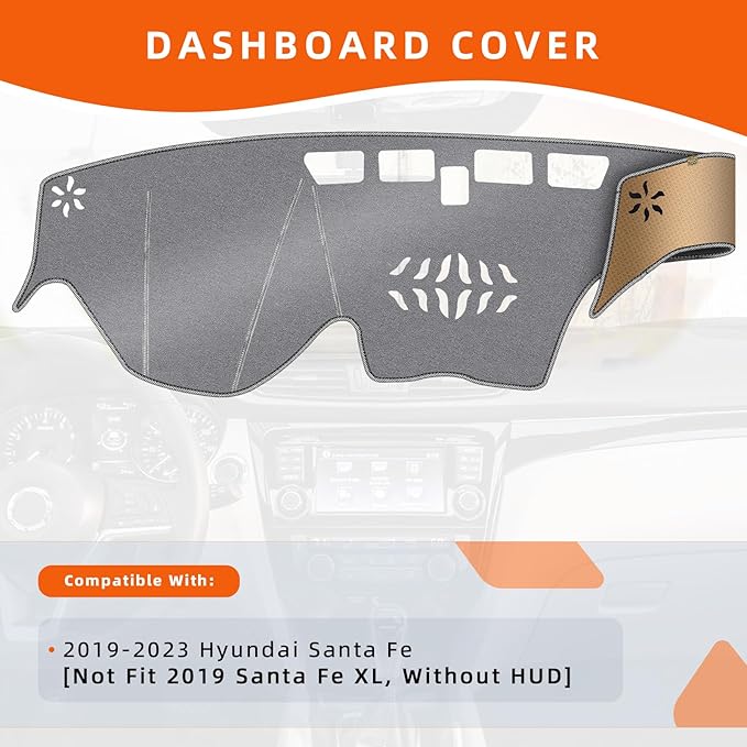 KEYOOG Dashboard Cover Dash Mat Fit for Hy-undai Santa Fe 2023-2019 (Without HUD Models),Car Dash Board Mat Anti-Glare Carpet,Non-Slip Pad Sunshield Protector (Grey)