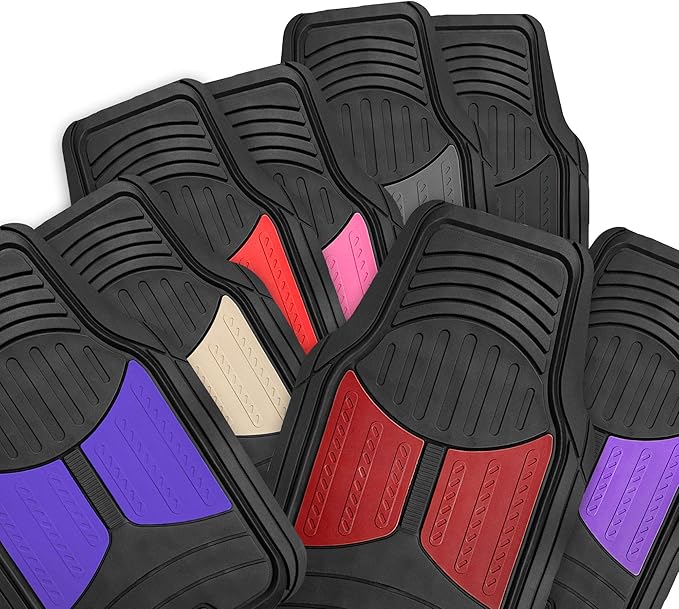 FH Group Car Floor Mats Climaproof™ Heavy Duty Rubber Floor Mats for Sedan, SUV,Truck Floor Mats, Universal Fit Automotive Floor Mats Trimmable Full Beige Set, Combo Small Car Seat Cover Design