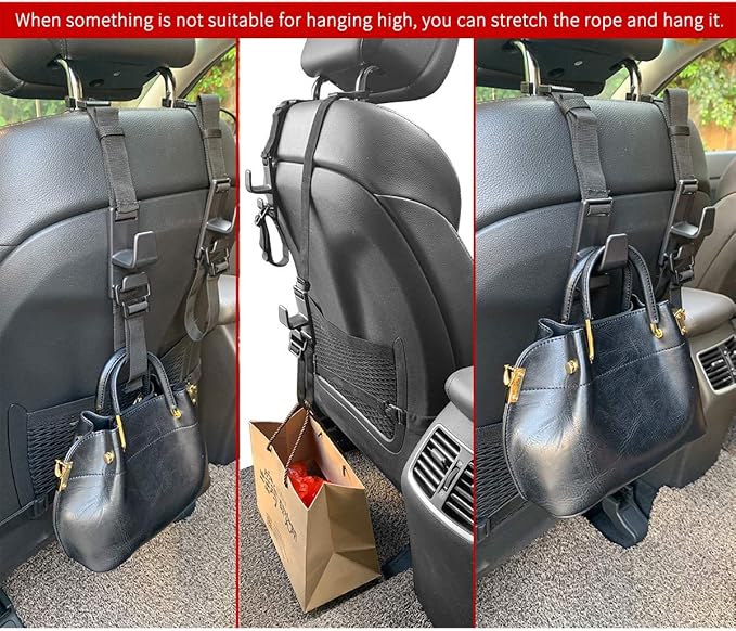 Teocenka 2-Pack Headrest Hooks for Car Universal Interior Auto Vehicle Back Front Seat Hanger Holder Organizer for Handbags Purses Coats and Grocery Bags