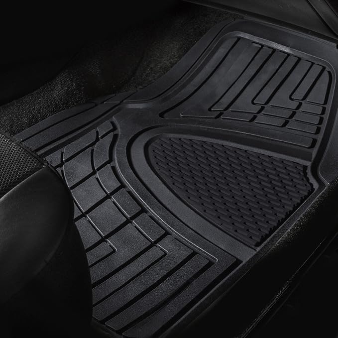 TLH Premium Tall Channel Rubber Car Trimmable Floor Mats - Heavy-Duty Black Rubber Floor Mats, Universal Fit Full Set, Climaproof™ Floor Mats, Trimmable Floor Mats for Most Sedan, SUV, Truck
